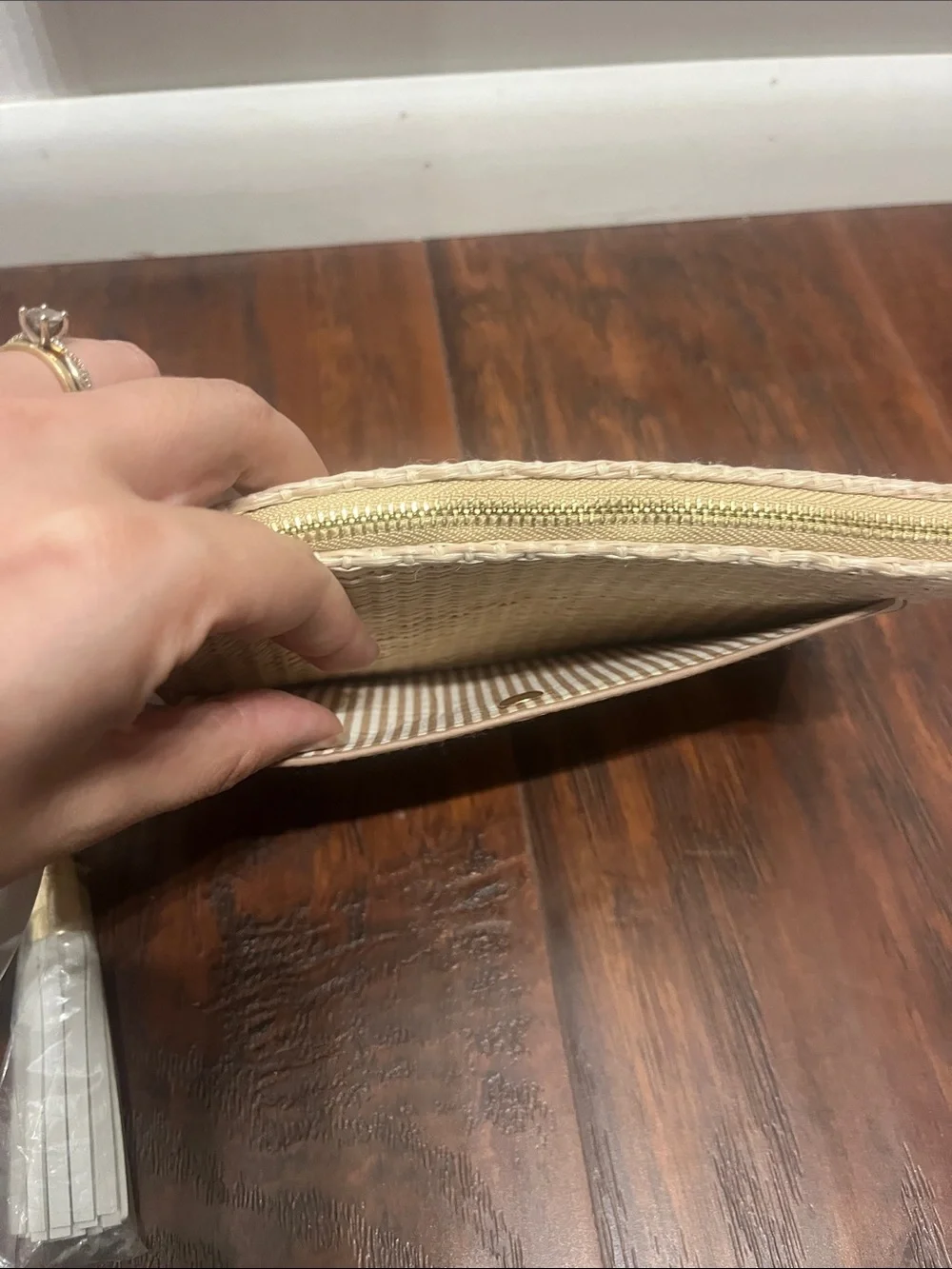 Nanette Lepore Beige and White Woven Wristlet with Detachable Bangle